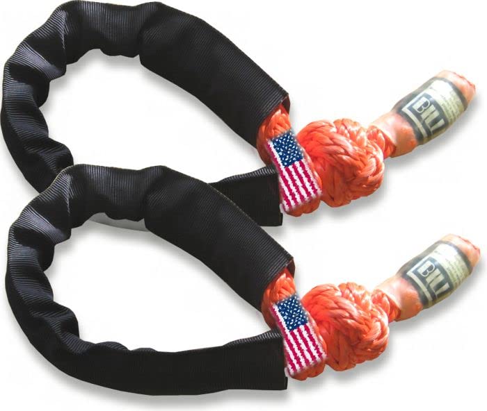 U.S. Made Safe-T-Line® XD Soft Shackles 36,000 lb MBS Safety Orange (Pair) (4X4 Vehicle Recovery)