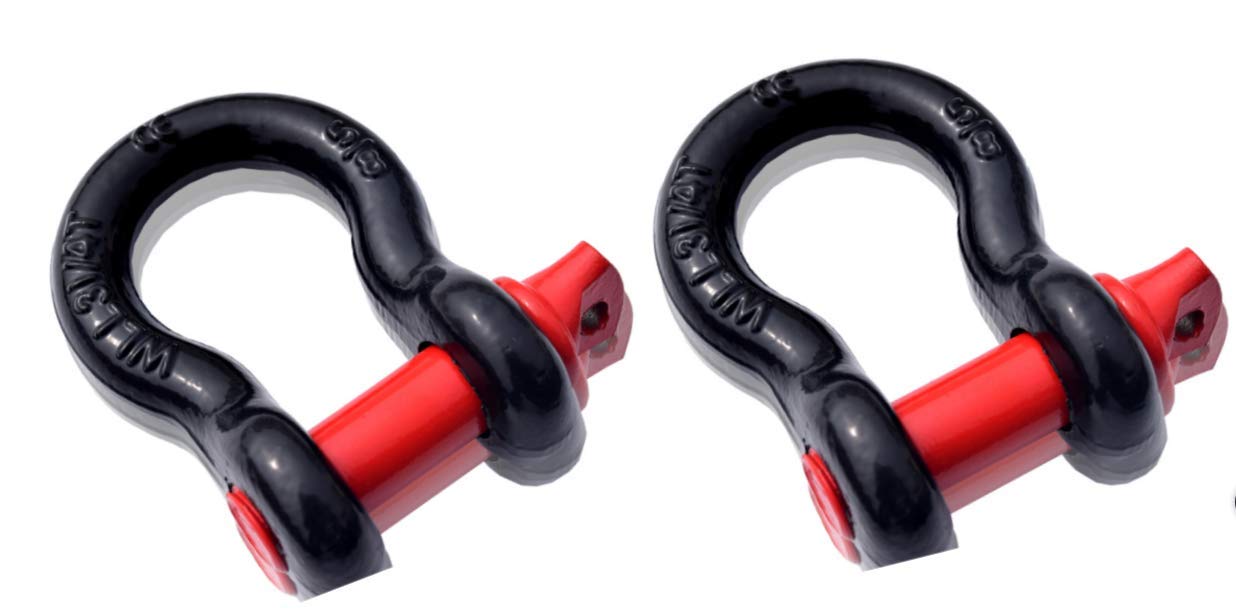 2Pack 5/8inch D-Ring Shackle,Steel Shackle for Towing,Heavy Duty Forged Steel with 3.25ton Ton Capacity (5/8inch, Black with Red Pin) 5/8inch Black with Red