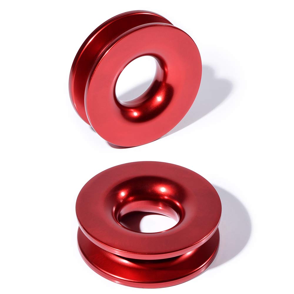 2pcs Red Aluminum Recovery Winch Snatch Block Heavy duty Snatch Pulley Ring Tow Strap 41000lb for 3/8 1/2" Rope 2X Red Ring