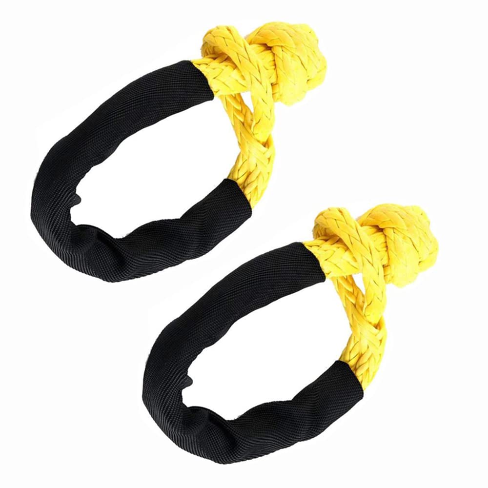 Synthetic Soft Shackle - 7/16 Inch X 22 Inch 38,000lbs Breaking Strength, UHMWPE Rope Shackle with Protective Sleeves for Sailing SUV ATV 4x4 Truck Jeep Recovery Towing, Yellow (2-Pack) Yellow 2-Pack