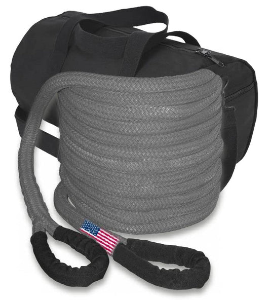 U.S. made GUNMETAL GREY Safe-T-Line® Kinetic Recovery (Snatch) ROPE - 1 inch X 30 ft with Heavy-Duty Carry Bag (4X4 VEHICLE RECOVERY)