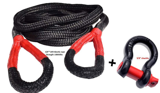 QIQU 3/4" x 20ft Kinetic Recovery Rope & 5/8" D Shackle - Heavy Duty Tow Rope