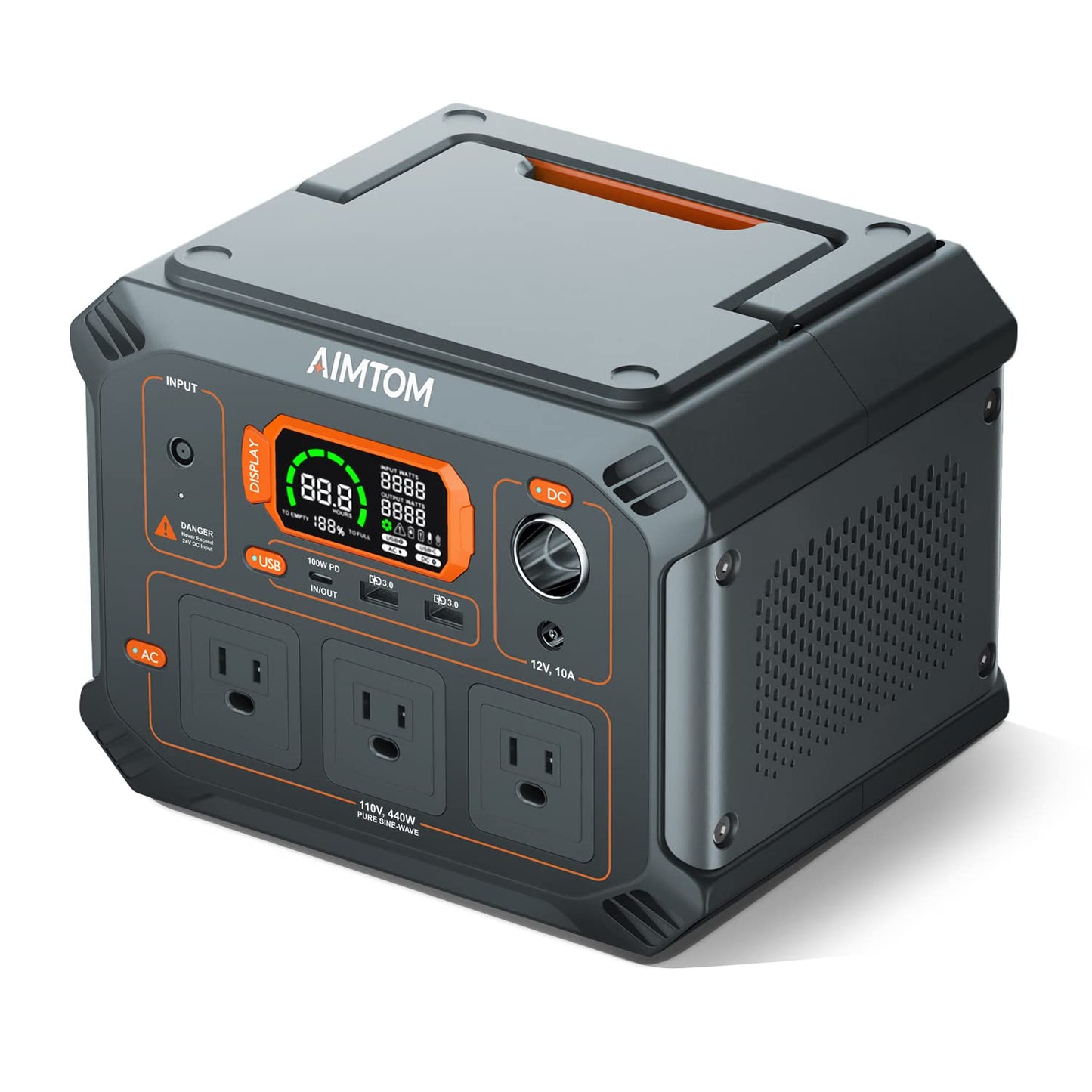 AIMTOM 403Wh Portable Power Station, 3x 440W (800W Surge) AC, USB, 12V DC, 100W Type-C, LED Light, Lithium Battery Solar Generator (Solar Panel Optional) for Camping, Power Outage, Home Backup