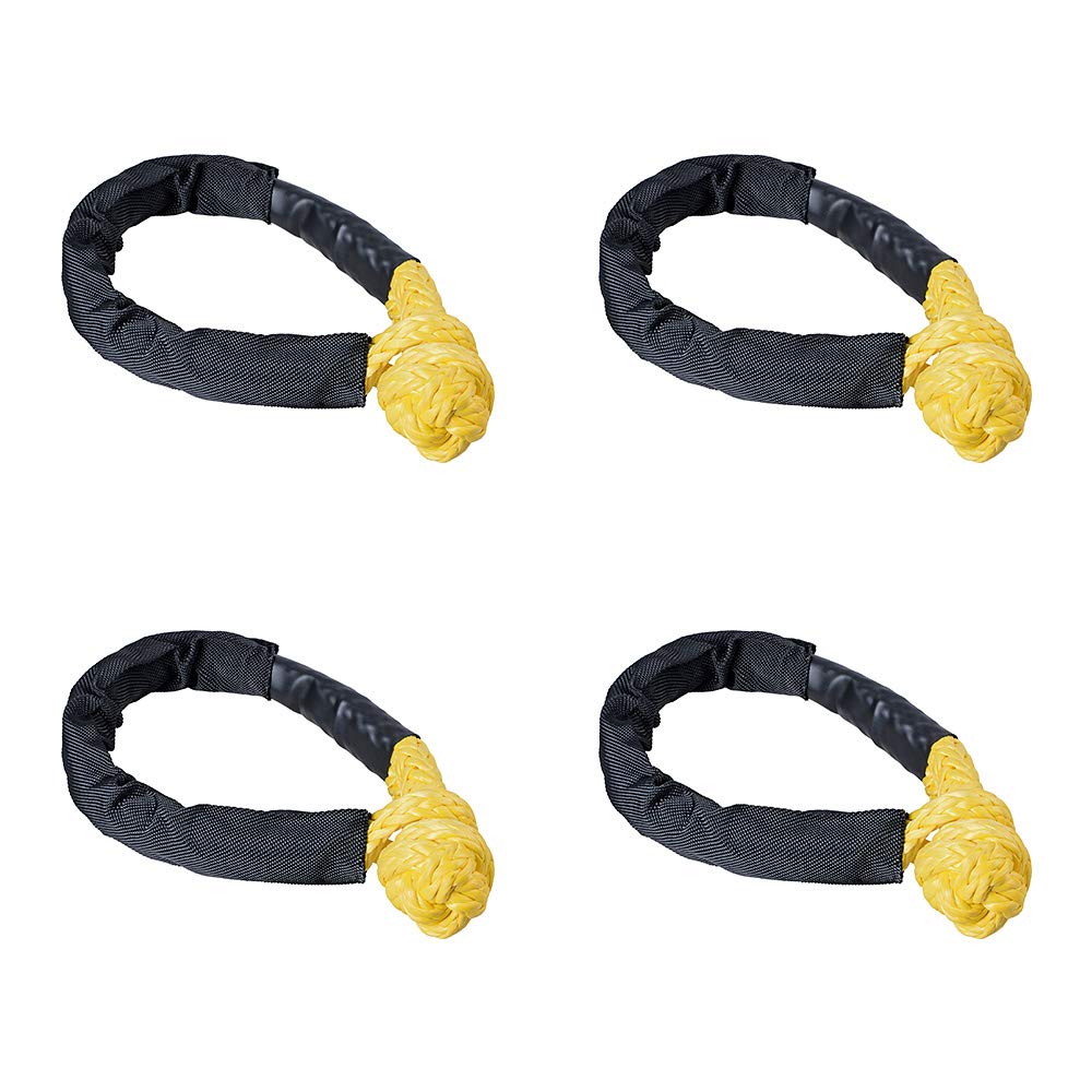 AstraDepot Synthetic Soft Shackle 1/2" x 22 inch Tow Recovery Strap 38,000LBs WLL 7.5Tons UHMWPE Recovery Rope for Off Road Sailing SUV ATV 4X4 Truck Jeep Recovery Climbing Towing (4PK, Yellow) 4PK Yellow