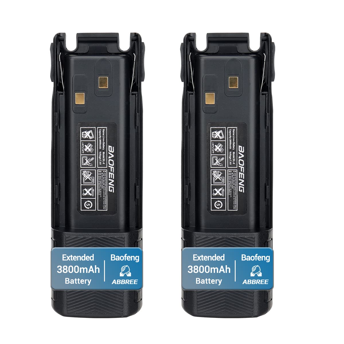 BAOFENG 2 Pack BL-8 3800mAh Li-ion High Capacity Extended Battery with wired charging port Compatible UV-82HP UV-82C MIRKIT UV-82 MK3/5 BTECH GMRS-V1 MURS-V1 Etc Two Way Radio