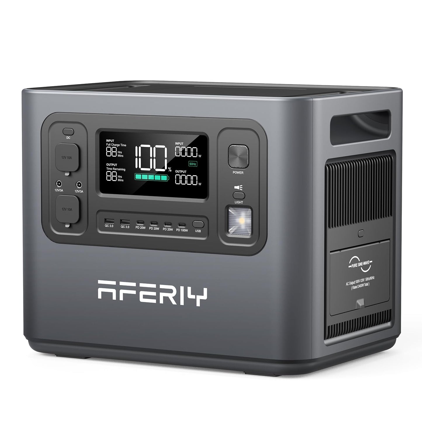 AFERIY Portable Power Station 2400W / 2048Wh Power Station LiFePO4 Battery, Quick Charge in 1.5H, 6 AC Outlets, UPS, Solar Generator, Electric Generator for Home Camping Use