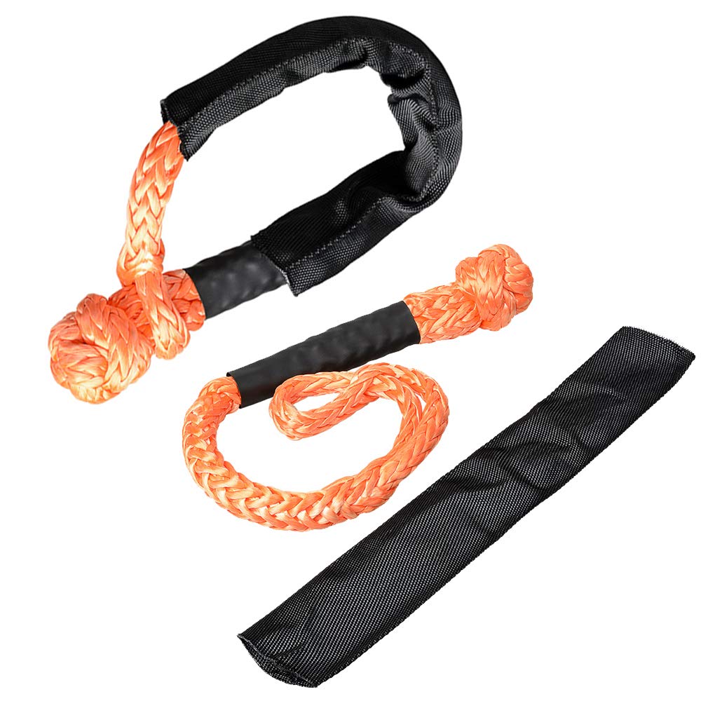 2pcs Rope Synthetic Soft Shackles, 38000lbs Breaking Strength 1/2’’ Orange Recovery Rope with Protective Sleeve for Boating Off Road 4X4 Truck ATV UTV 1/2 inch (2PCS) Orange