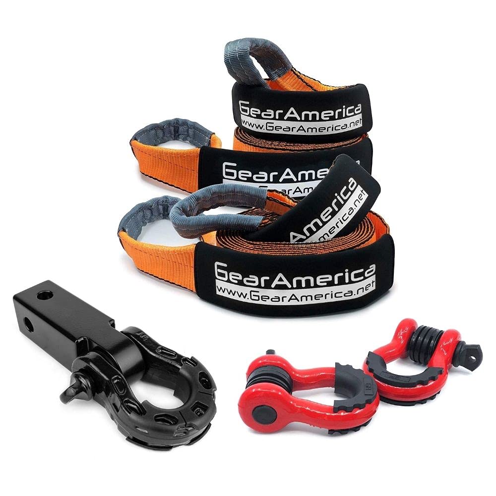 GA GearAmerica 2PK Mega Tow Strap 3"x20' 35K lbs + D Ring Shackles 58K lbs