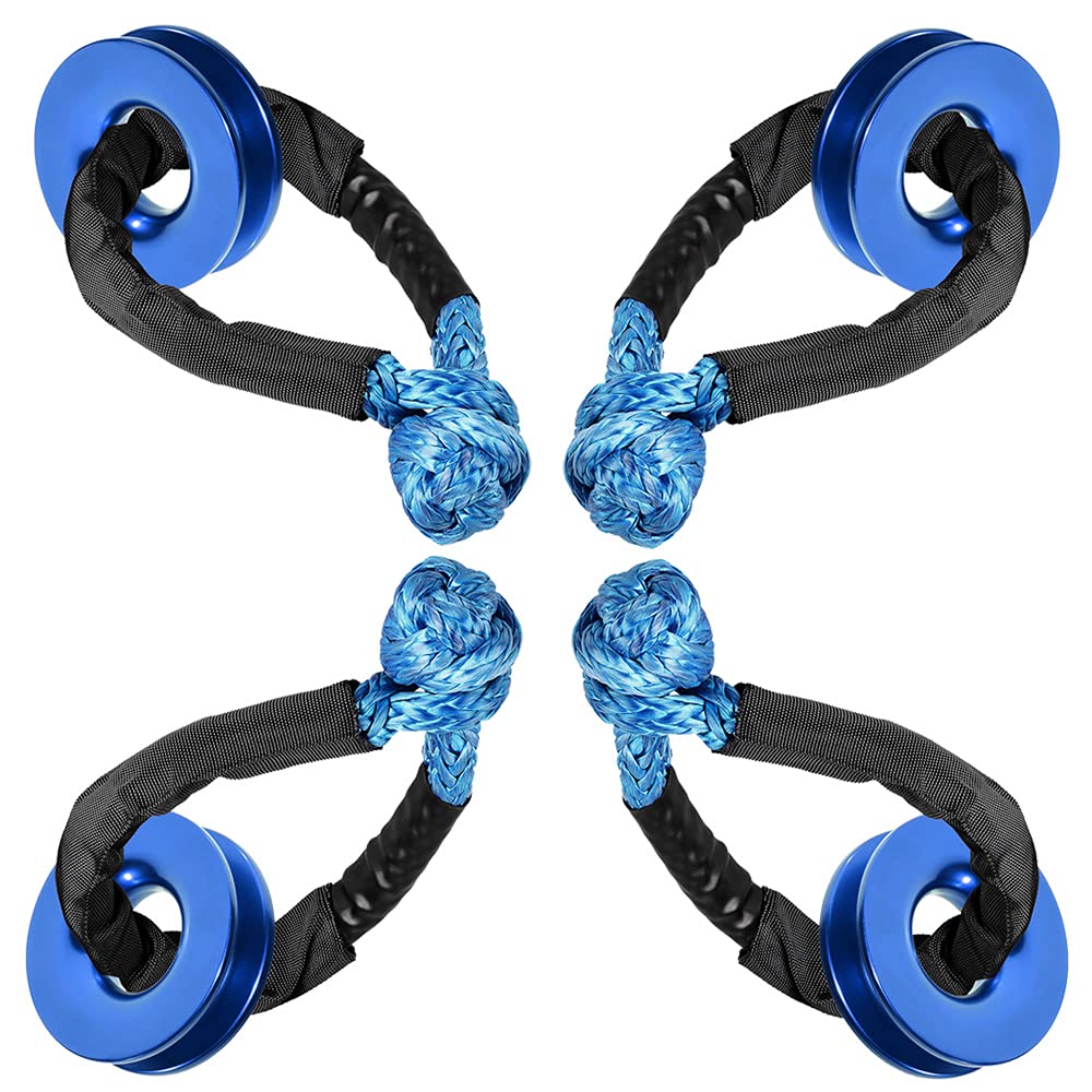 Astra Depot Set Blue 4X 1/2" Synthetic UHMWPE Winch Soft Shackles + 4X Recovery Rings 41,000lbs for Towing Tree Strap Tow ATV UTV Truck 4X4 Sailing Climbing