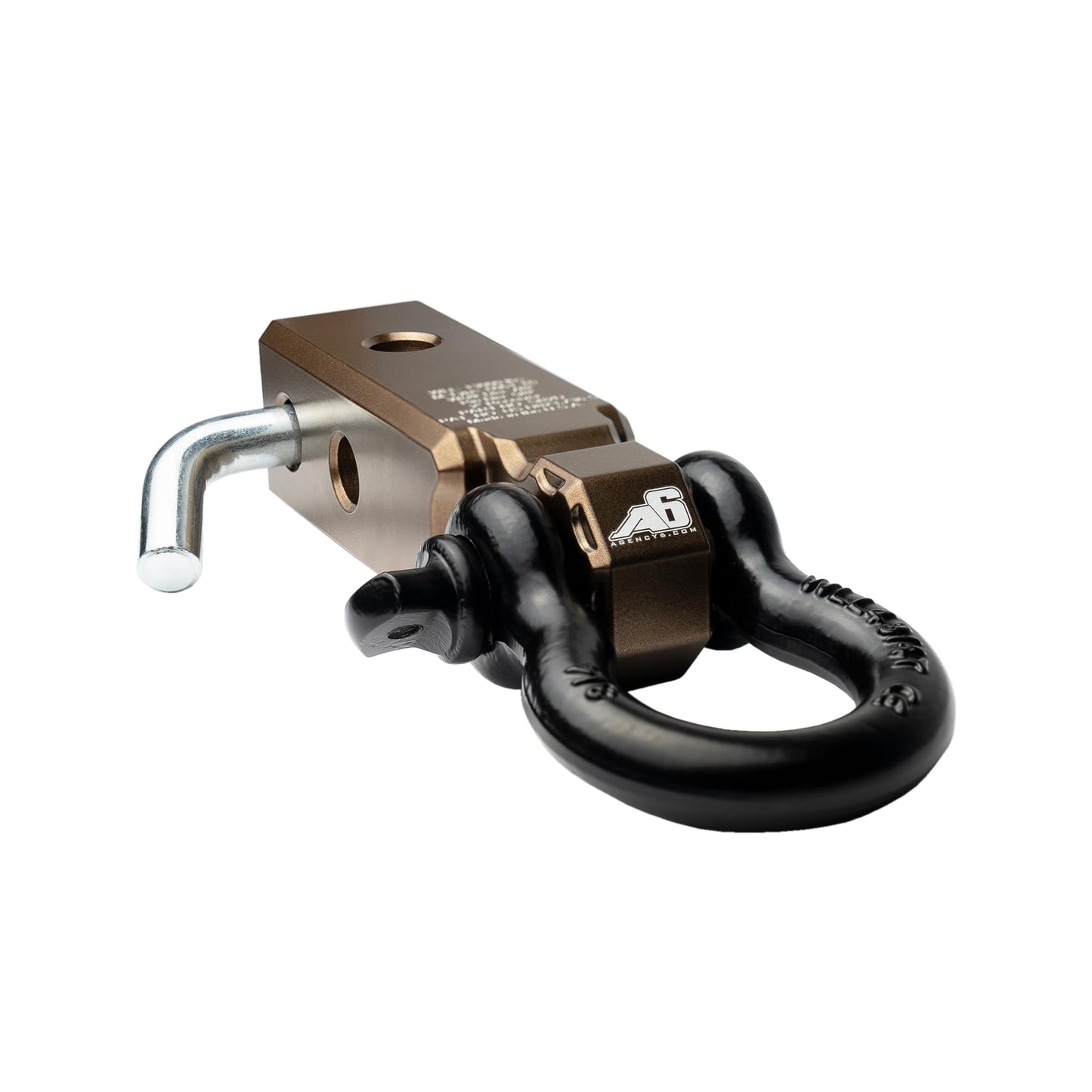 AGENCY 6 Recovery Shackle Block Assembly 2 INCH Double Hole Powder Coat Bronze - Hitch Receiver Block - Proudly Made in The USA with US Certified Materials - Includes Hitch pin and D-Ring