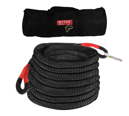 Mytee Products 3/4x20' Kinetic Recovery Rope w/Velcro Strap & Tote Bag - 19,200 LBS Red & Black - Heavy Duty Kinetic Energy Tow Rope - Offroad Snatch Strap for Truck, SUV, UTV, ATV, Car, Tractor 3/4" x 20