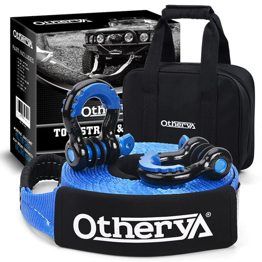 Otherya Heavy Duty Tow Strap Recovery Kit 3'' x 30 ft (35,000 lbs) -Break Strength, Triple Reinforced Loop + 3/4 Heavy Duty D Ring Shackles (2pcs) + Storage Bag 3" x 30’ Kit