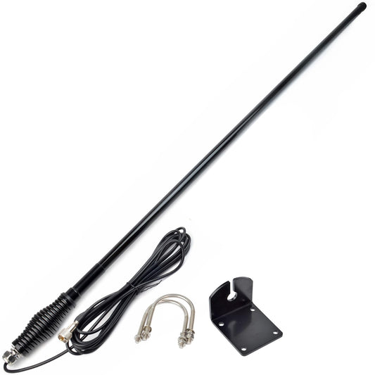 HYS Pre-Tuned 462-467MHz UHF Amateur GMRS Base Antenna, 6.5dBi 3.6ft Vertical Base Antenna W/Heavy-Duty Barrel Spring, W/L-Bracket Hole & U-Bolt, 16.4'/About 5m RG-58 Coax Cable, Black