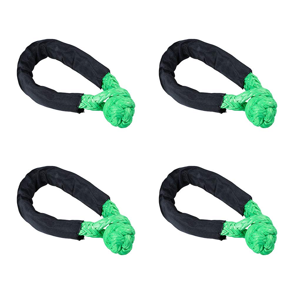 Anzios Green Synthetic Soft Shackle Rope with Protective Sleeve Breaking Strength Max 38,000 LBS - Working Load Limit 15,000 LBS 4X Soft Shackles Green Soft Shackle