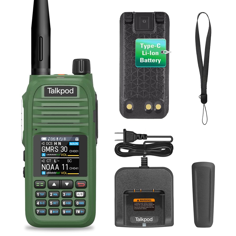 A36SE GMRS Two Way Radio, Dual Band Long Range with VHF UHF Receive, Type-c Rechargeable Battery, 512 Channels, 1.44inch Color Display, Handheld Portable (Green)