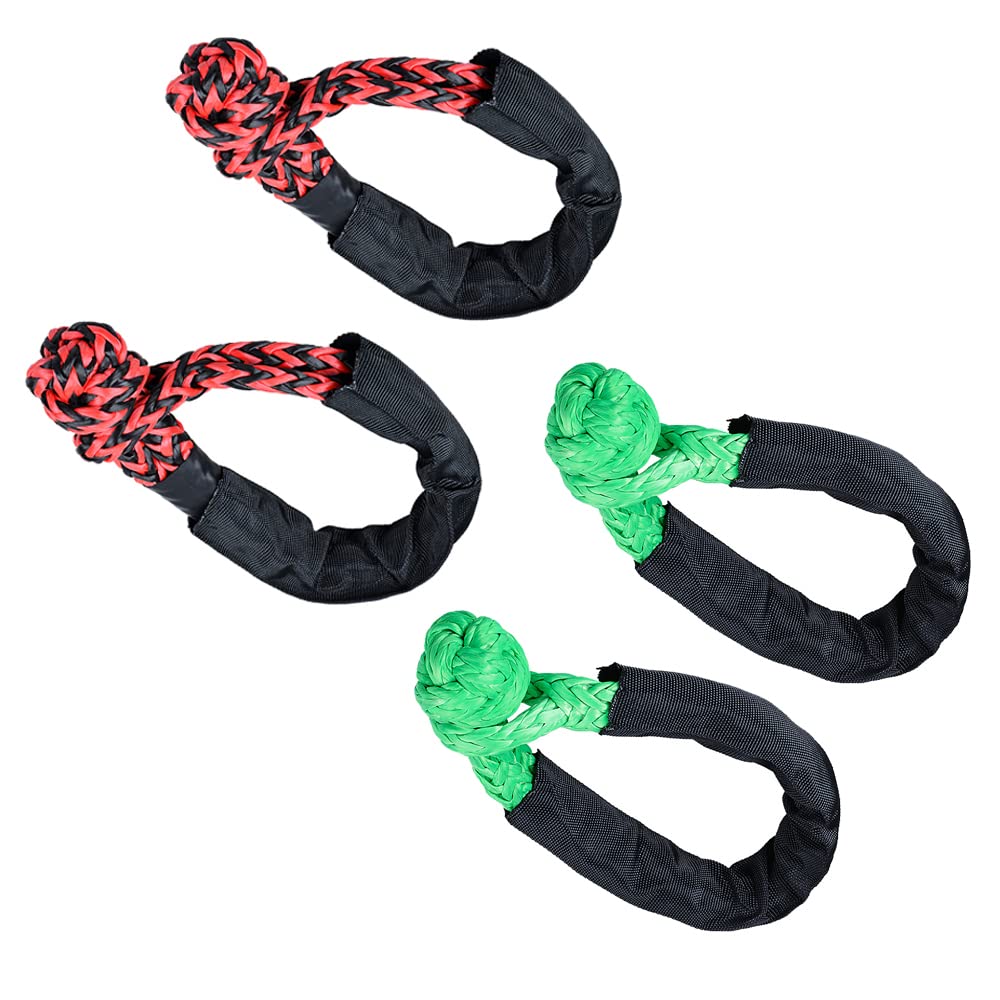 4X 1/2" Synthetic Soft Rope Shackles w Protective Sleeve 38,000lbs 4pcs Green + Red Black