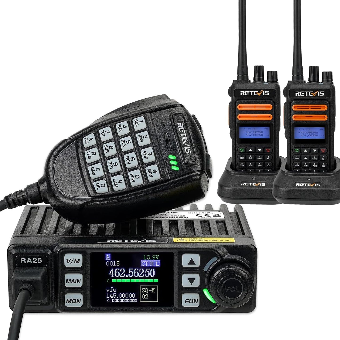 Retevis GMRS Radio Communication Solutions,RA25 Mobile Transceiver Radio(1 Pack) with GMRS Handheld Two Way Radio(2 Pack),Easy to Use Long Range Communication Kit