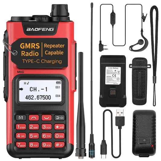 BAOFENG GM-15 Pro GMRS Radio Long Range Walkie Talkie Rechargeable Two Way Radios,5R Upgrade Version, Red Handheld Dual Band Radio Full Kits