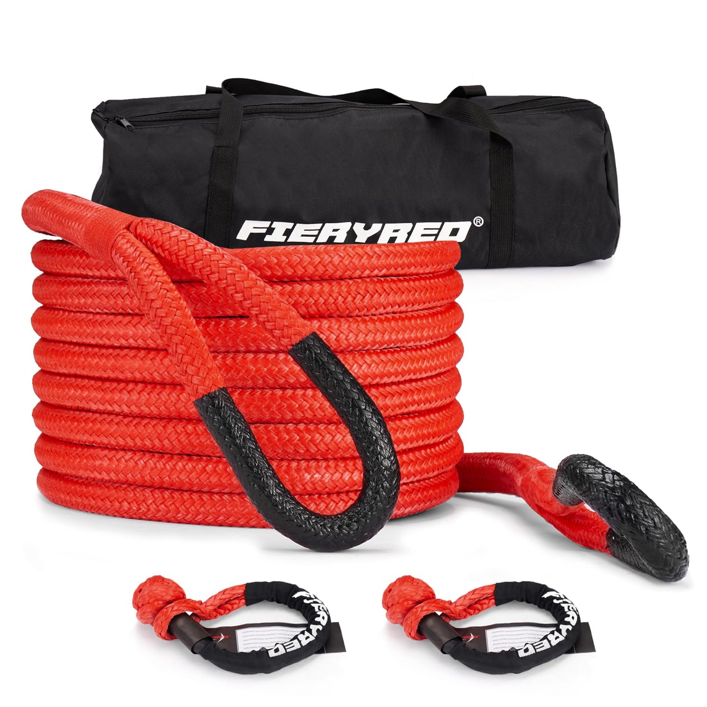 FIERYRED 30FT Kinetic Recovery Rope Kit with Soft Shackles for UTV, ATV, Jeep