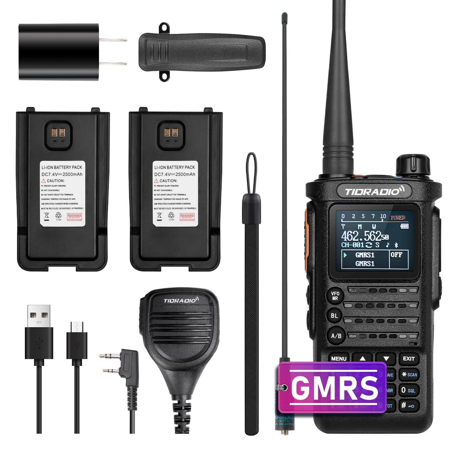 TIDRADIO (2nd Gen) TD-H8 GMRS Radio Two Way Radio,APP Programmable,Support Chirp,Long Range Walkie Talkies with 2pcs Rechargeable USB-C 2500mAh Battery,NOAA Weather Broadcast Receiver 1 Pack Full Kits (Black)