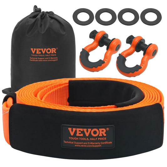 VEVOR Heavy Duty Tow Strap Recovery Kit 3" x 20 ft (MBS-36,000 lbs) Tree Saver Winch Strap, Triple Reinforced Loop & Protective Sleeves & Storage Bag, 3/4" D-Ring Shackles, for Truck Jeep SUV ATV