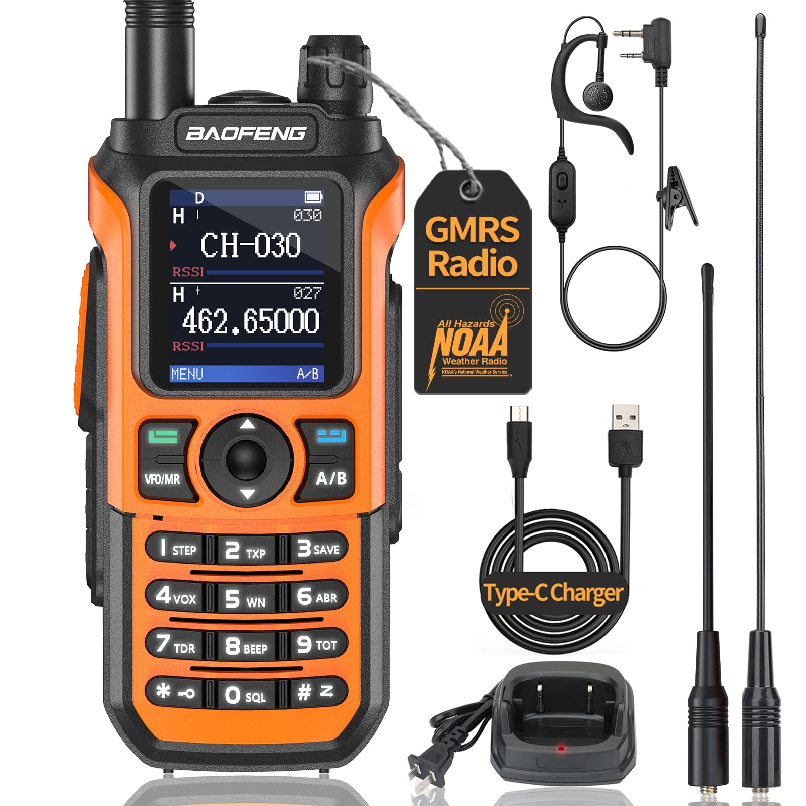 BAOFENG GMRS Radio GM21 GMRS Handheld Radio Long Range Walkie Talkies for UV-5R GMRS Rechargeable Two Way Radio with Battery, NOAA Weather Receiver,999 Channels,Copy Frequency,USB-C Charger Full Kit