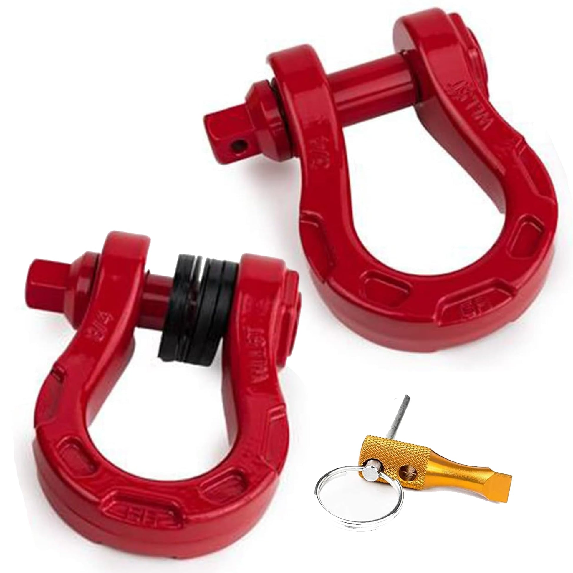 GearAmerica Aluminum Alloy Ultra Shackles – 30,000 lbs MBS, 10,000 lbs WLL – Safely Connect a Tow Strap, Rope or Winch Line for Off-Road Recovery – No Rust Alternative to ¾” D-Rings – 2-Pack, Red Red (2PK)