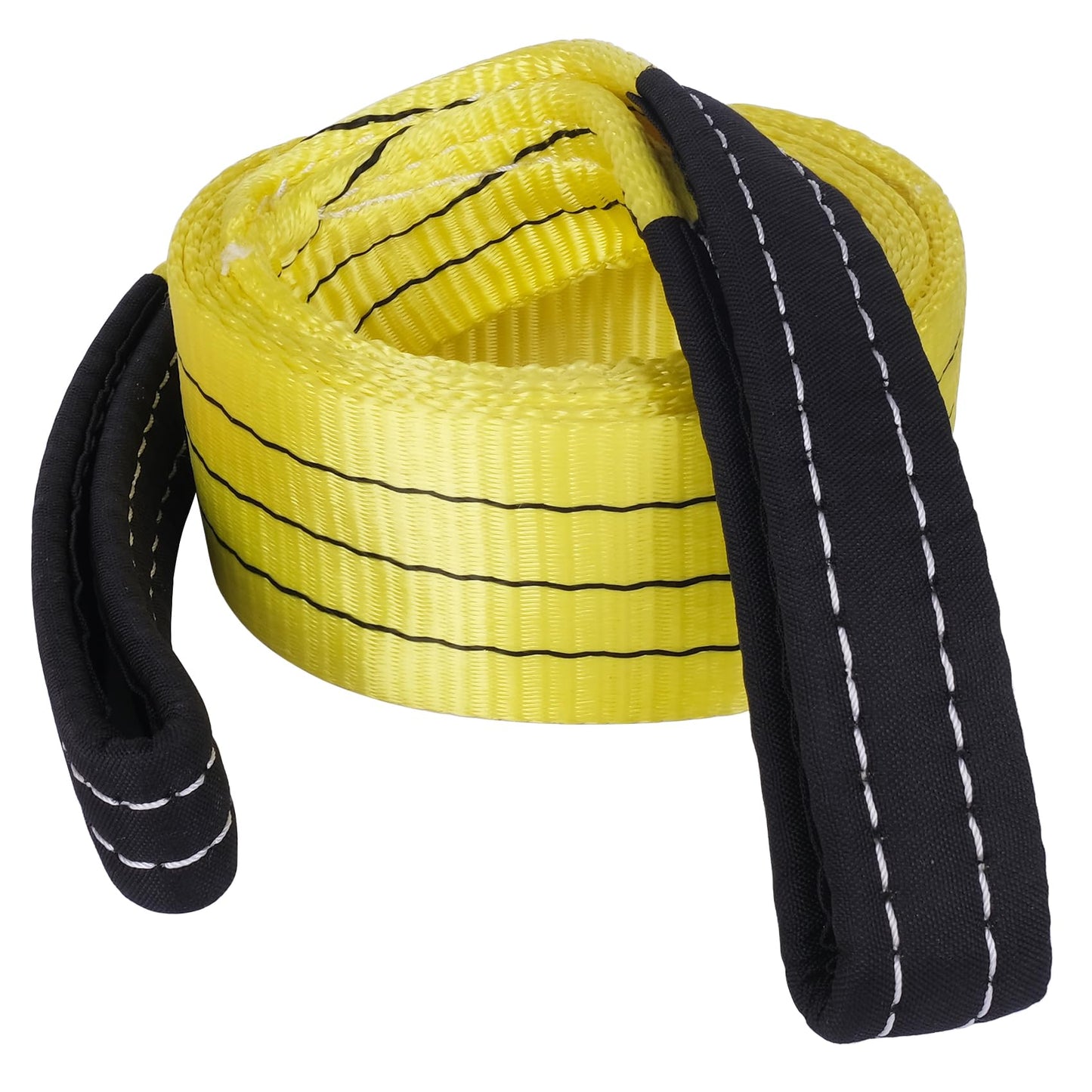 Tow Strap, 3" x 8 Ft - 30,000 lbs Break Strength Tree Saver Straps, Heavy Duty Towing Rope with Reinforced Loops for Emergency Towing Vehicles,Boats,Jet Ski,4x4 Off Road Tow Truck Yellow 3In X 8Ft