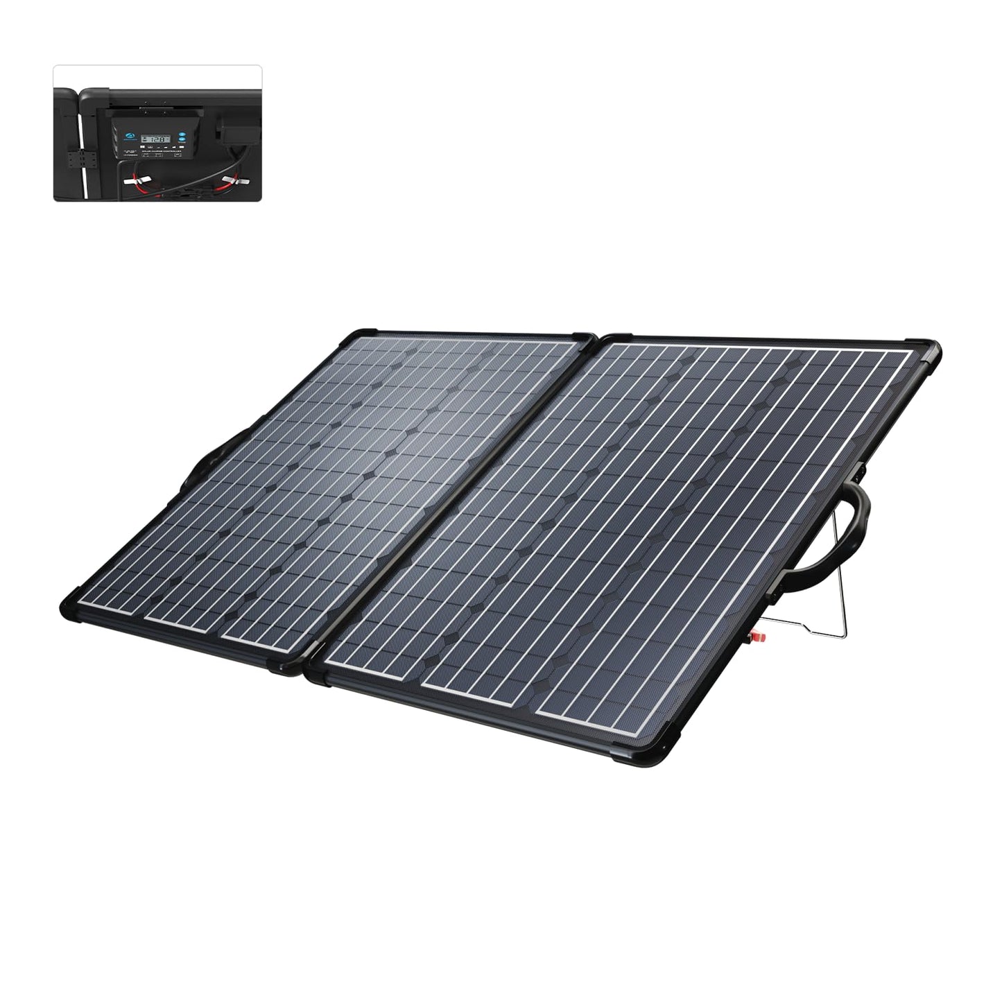 ACOPOWER 120W Mono Lightweight Portable Solar Panel, 2x60W Folding Solar Panel, Waterproof 20A 12V/24V LCD Solar Controller for Both 12V Battery and Power Station RV Camping Off Grid Black 120W 20A