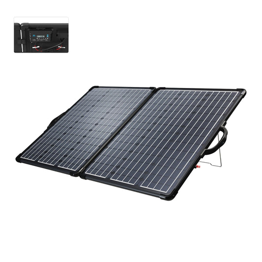 ACOPOWER 120W Mono Lightweight Portable Solar Panel, 2x60W Folding Solar Panel, Waterproof 20A 12V/24V LCD Solar Controller for Both 12V Battery and Power Station RV Camping Off Grid Black 120W 20A