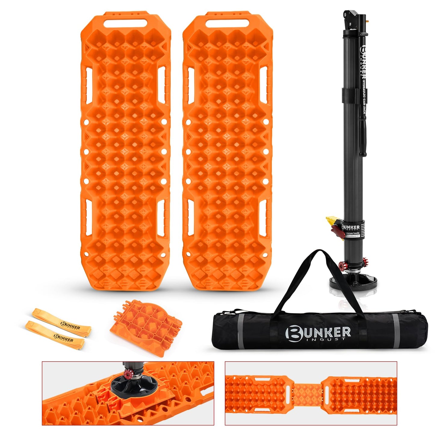 BUNKER INDUST Traction Boards with Jack Lift Base & Hydraulic Jack - Orange