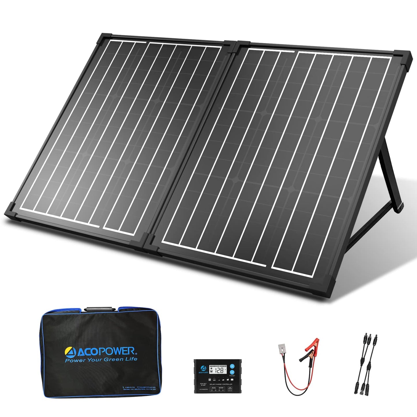 ACOPOWER 100Watt 12 Volt Portable Solar Panel with Waterproof 20A Charger Controller Foldable Solar Panel Kit Monocrystalline for Camping, RV, Black 100W Panel 20A Controller