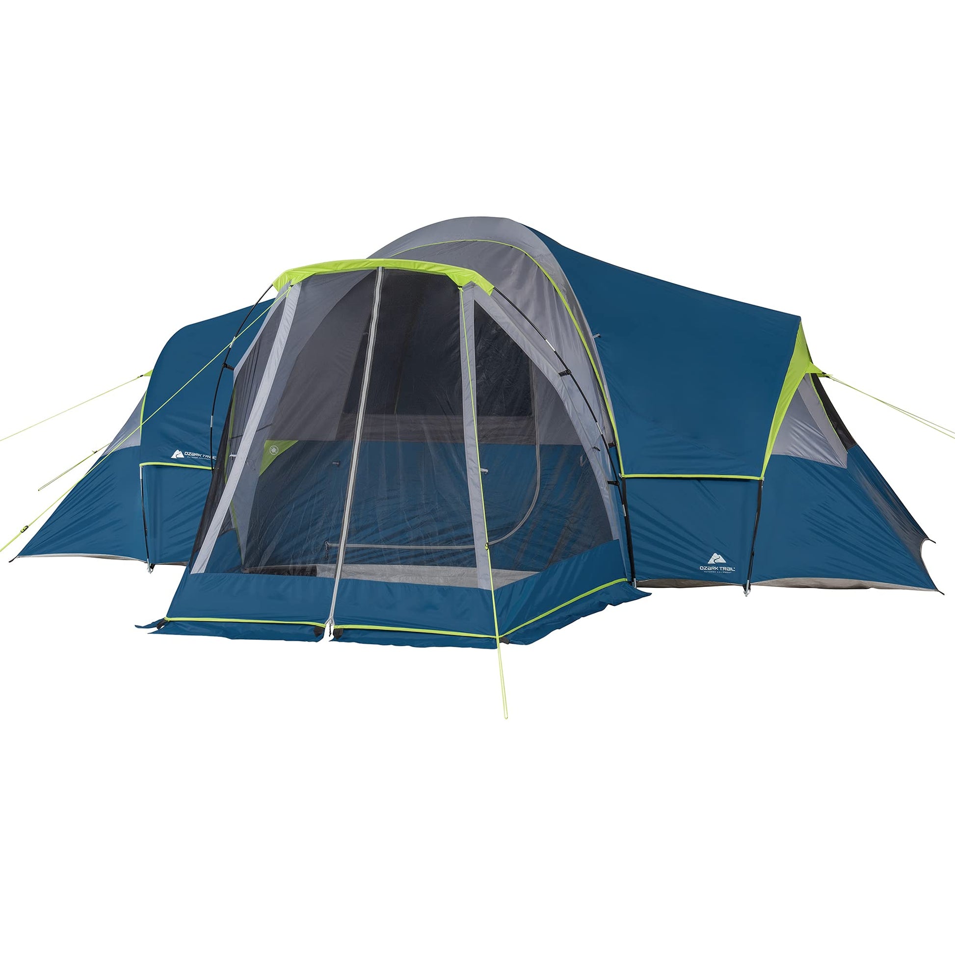 Ozark Trail 10-Person Family Camping Tent with 3 Rooms and Screen Porch, blue