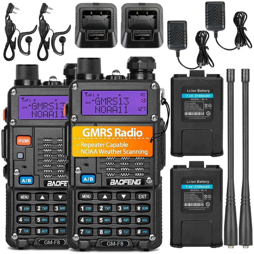 BAOFENG GM-F8 2Pcs Walkie Talkie GMRS Radio Rechargeable Two Way Radio with NOAA Weather Receiver & Scan, GMRS Handheld Radio for Adults, Support Chirp