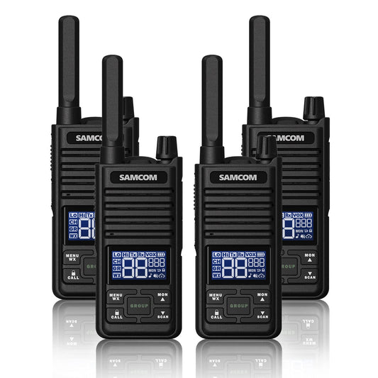 Samcom GMRS Walkie Talkies Long Range, Type-C Rechargeable Two Way Radio with earpiece for Adults, 2-Way Radios Handheld Two-Way Radios with USB Base Charger for Camping (4 Pack, Black) 4 pack black