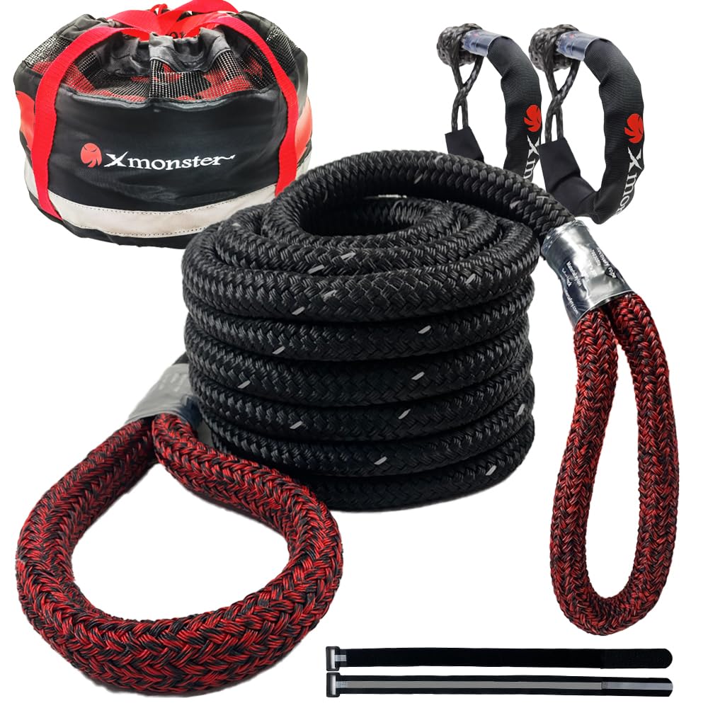 7/8" x 30' Kinetic Recovery Rope - X MONSTER 29,000lbs Strength with 2 Shackles