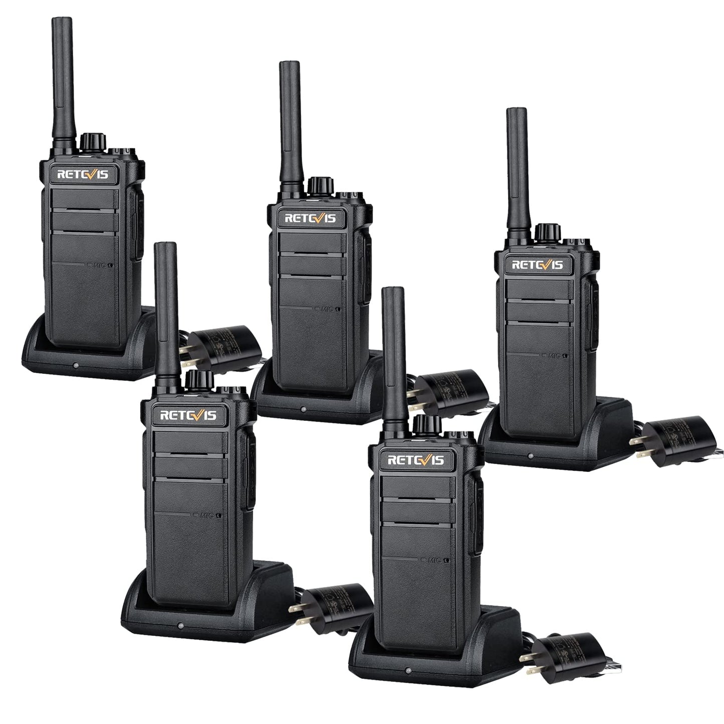 Retevis RB26 Long Range Walkie Talkies, GMRS 2 Way Radios, Rechargeable Two Way Radios, 2000mAh, Durability,Security Radio for Security Church Construction School Warehouse(5 Pack)