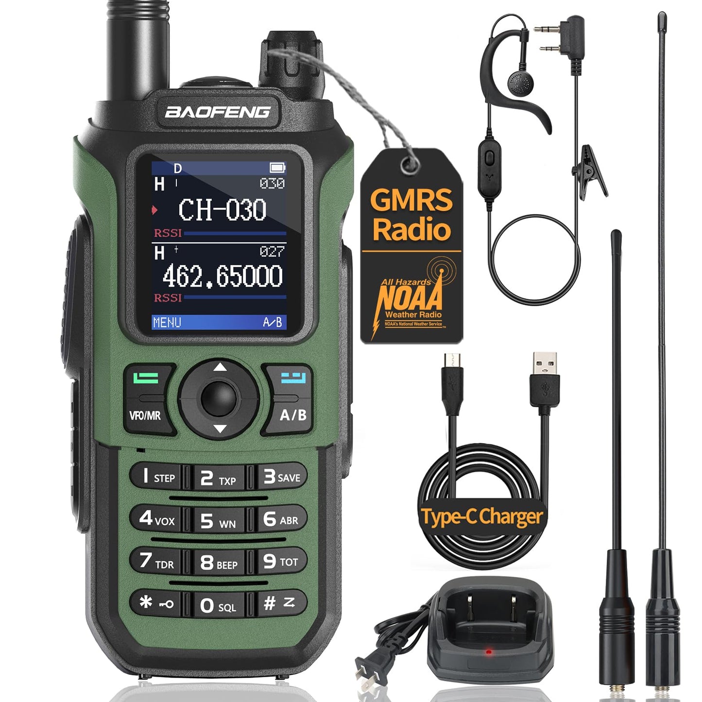 BAOFENG GMRS Radio GM21 GMRS Handheld Radio Long Range Walkie Talkies for UV-5R GMRS Rechargeable Two Way Radio with GMRS 771 NOAA Weather Receiver,999 Channels,Copy Frequency and USB-C Charger