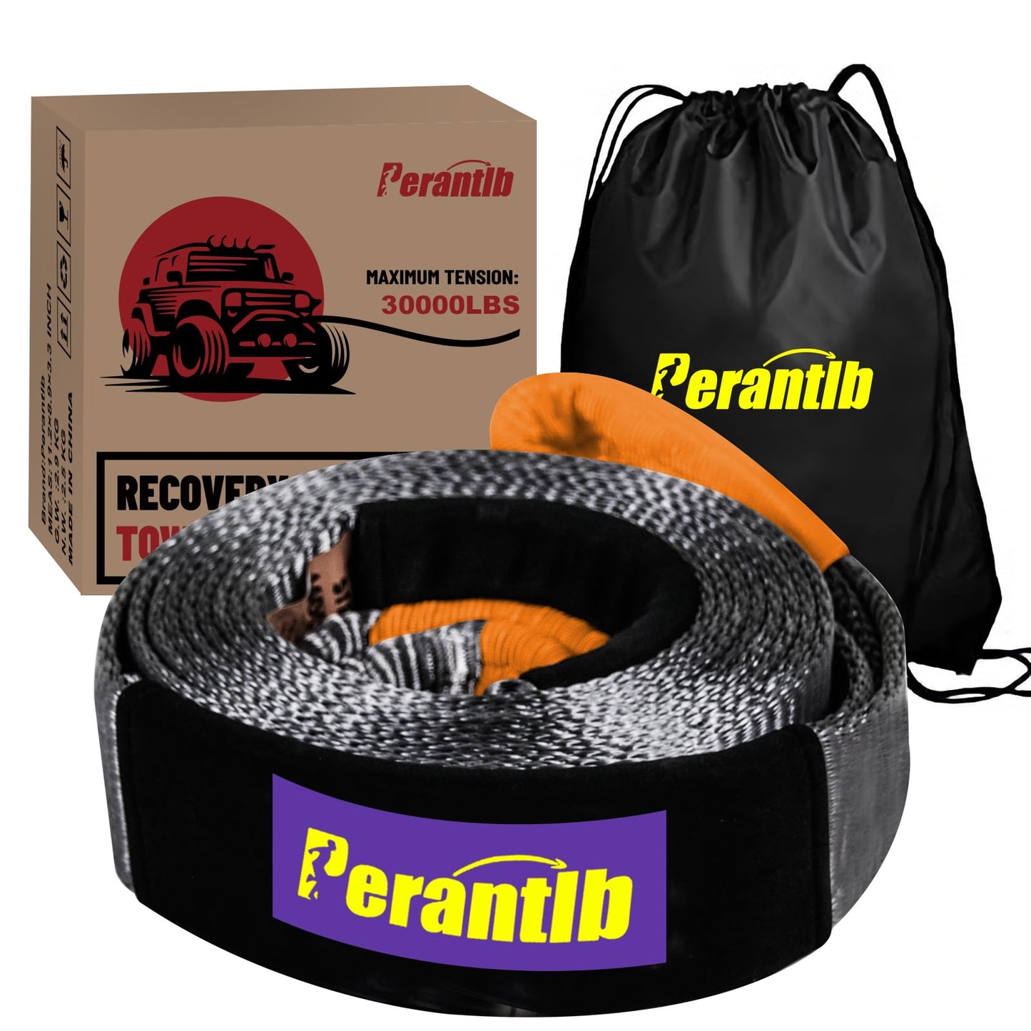 Perantlb Heavy Duty Tow Strap - 3" x 20ft Snatch Strap 30000LBS With Bag