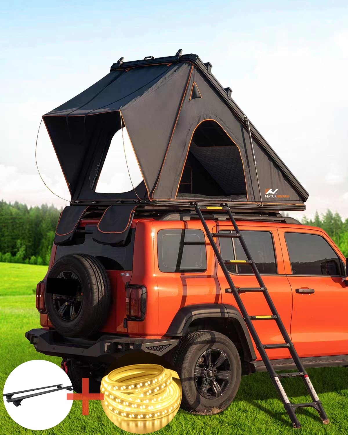 BAMACAR Aluminum Rooftop Tent for Camping with LED Light - SUV & Truck