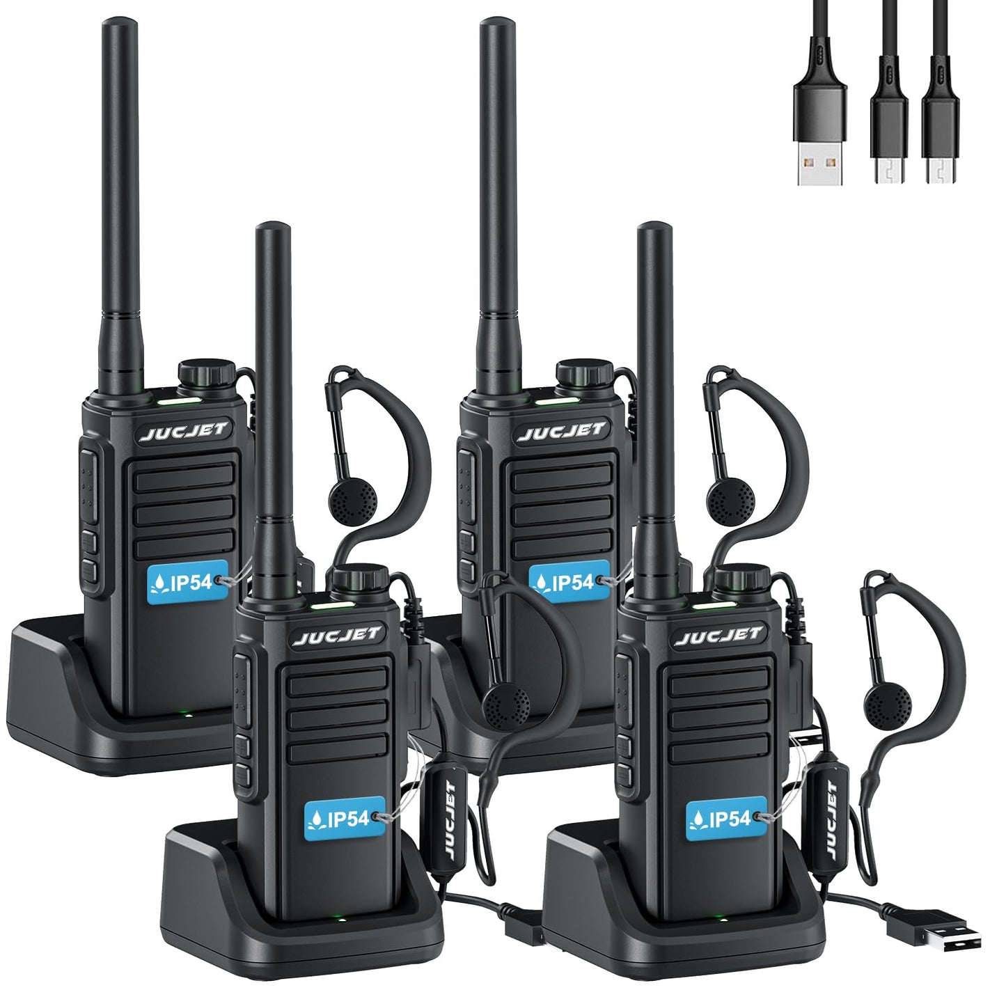 MP31 GMRS Walkie Talkies Handheld Two Way Radio, GMRS Repeater Capable, Waterproof Rechargeable Walkie Talkies with 2-in-1 Type-C Charging Cable&USBCharging Station(4 Pack) 4 Pcs