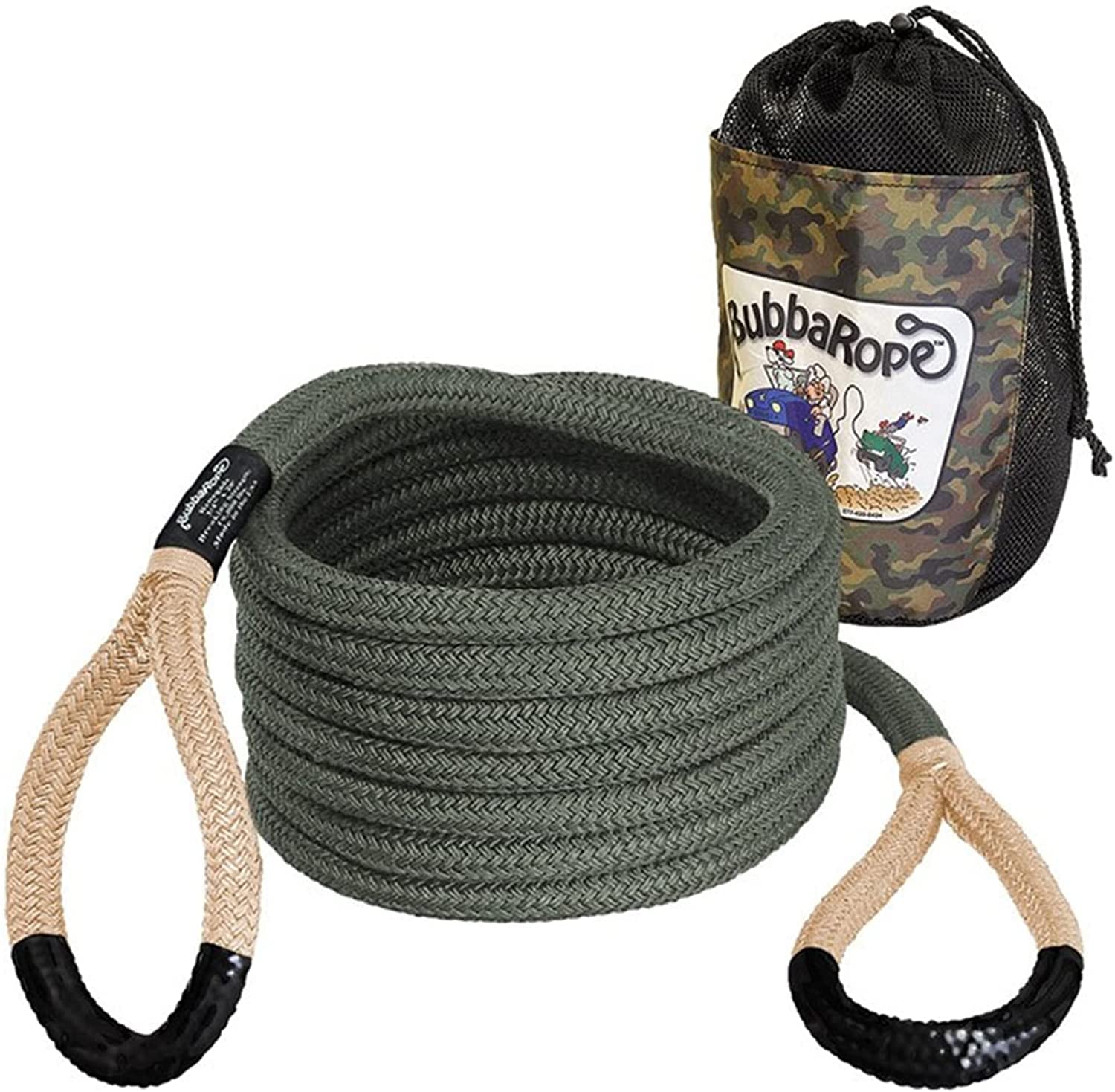 Bubba Rope RENEGADE 176655BKG Off-Road Power Stretch Kinetic Kit 3/4" x 20" Recovery Rope With Breaking Strength of 19000 In Tane / Green Accessory Ideal for Recovery and Towing Stuck Vehicles