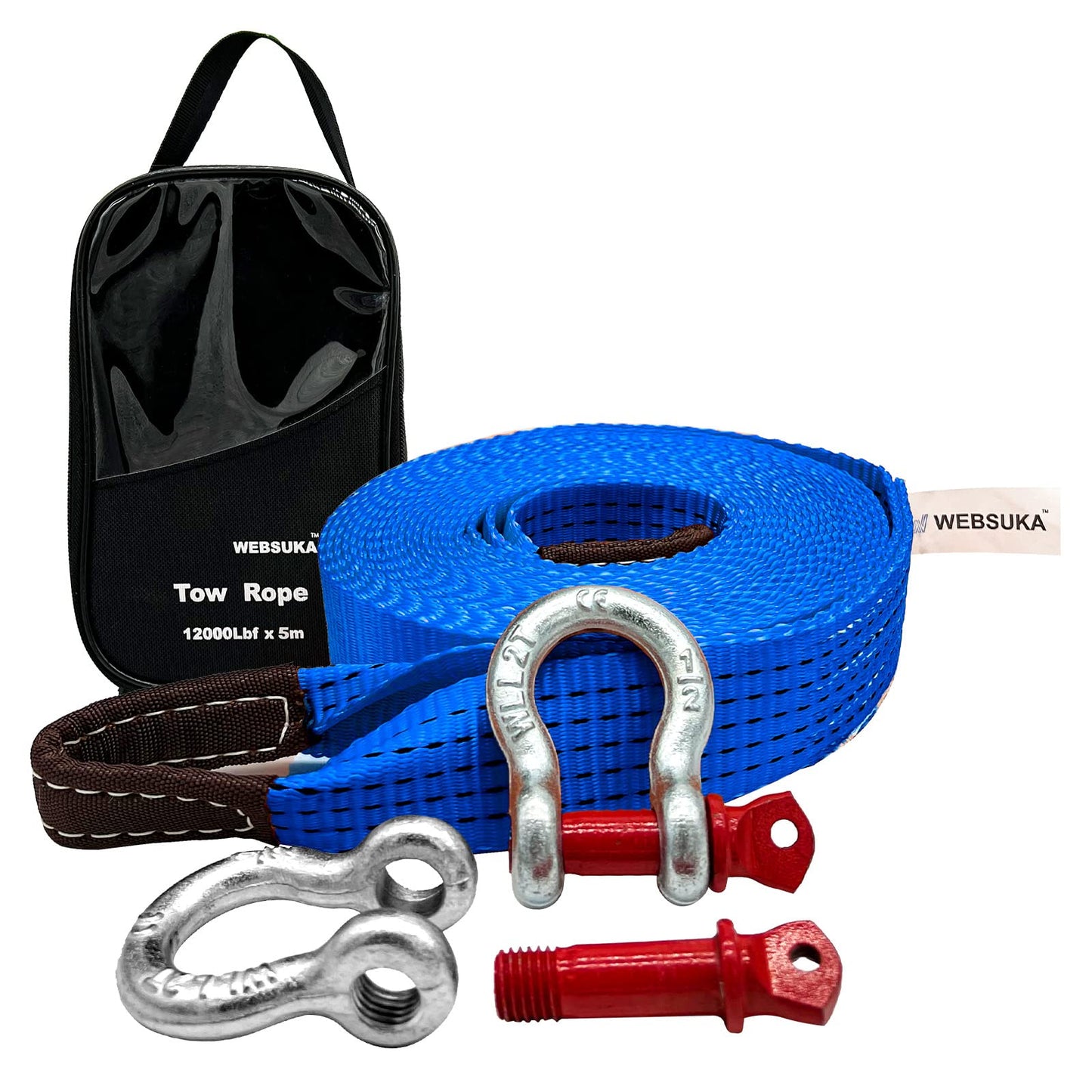 WEBSUKA Heavy Duty 2" x 16ft Tow Straps Recovery Kit - 12000 lbs Strength