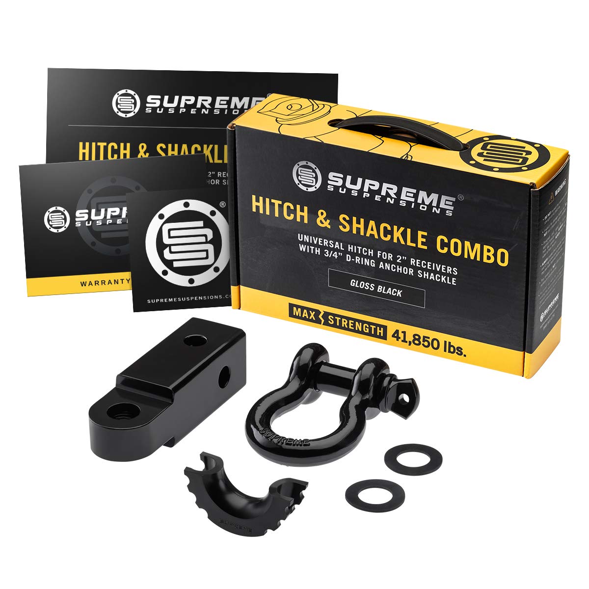 Supreme Suspensions Off-Road Recovery Gear - Universal 2" Shackle Hitch Receiver with 3/4" D-Ring Anchor Shackle Set - 41,850lbs Shackle MAX Break Strength - Mystery Box Included with Purchase