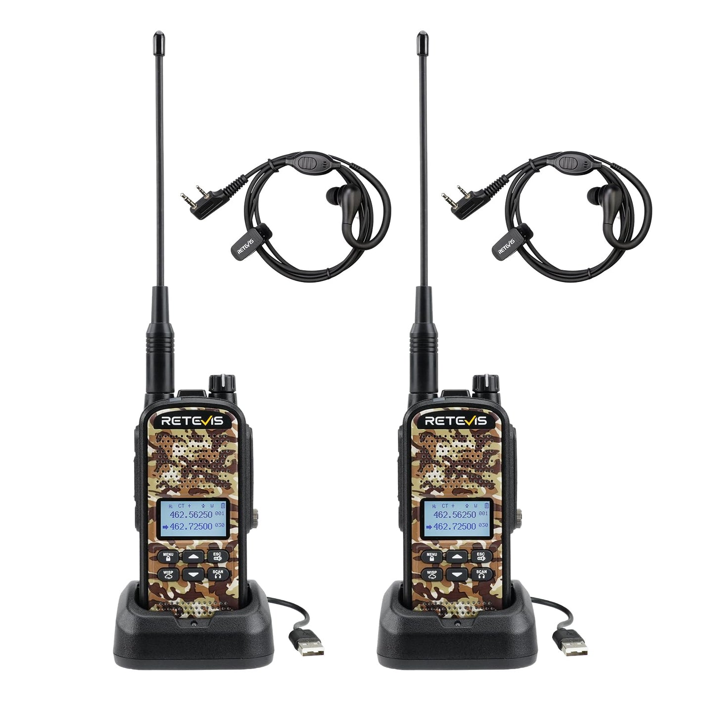 Retevis EZTalk 2 GMRS Two Way Radio, Walkie Talkie for Adults with Headsets, IP67 Waterproof Walkie Talkies, 2200mAh, Whisper, NOAA, Long Range Hunting Radios, 2 Way Radio for Hunting 2 Pcs With Earpiece