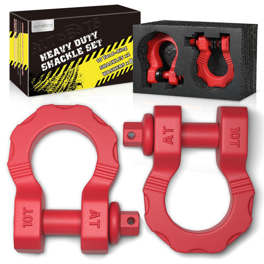 AUTOBOTS Mega D Ring Shackles 80,000 Lbs Capacity，Heavy Duty 3/4” Shackle with 7/8 Pin for Tow Strap, Winch, Off-Road Vehicle Recovery Tow Shackles (2 Pack) Red