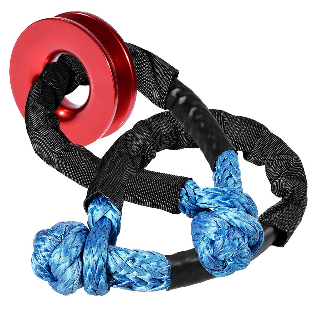 2pcs 1/2" Towing Straps Soft Shackle BLUE + Red Recovery Ring Snatch Block Pulley Snatch Rings 41000lbs for Synthetic Rope, Tree Saver UTV SUV Truck Emergency 2X Shackles + 1X Ring Blue Shackle-Red Ring