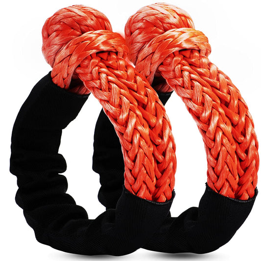 Soft Shackle 1/2' X 22 Inch (57,000LBS) Breaking Strength, Synthetic Road Recovery Rope for Sailing SUV ATV 4X4 Truck Jeep 2 Pack -Safer Than Metal Shackle Orange Red & 1/2' X 22 Inch