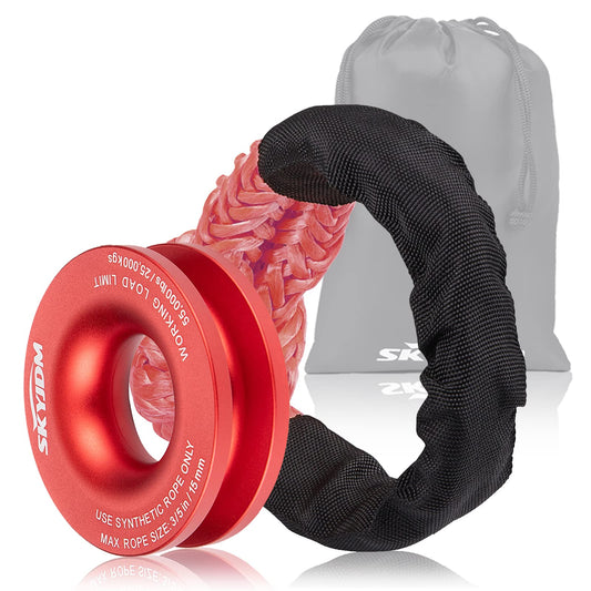 Soft Shackle with Recovery Ring - 1/2 in x 22 in Rope Shackle (56,000 lbs Breaking Strength) with Snatch Ring (55,000 lbs Working Load Limit) for 4x4 Truck SUV ATV UTV (Red)