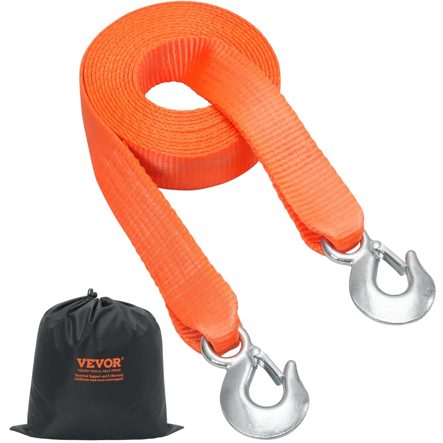 VEVOR ATV Car Tow Strap with Hooks 2" x20' 17000 lbs, Tow Straps with Safety Hooks, Car Heavy Duty Recovery Rope for Trucks Vehicles Towing Accessories, Tow Cable for for Roadside Recovery 2in x 20Ft-17,000LB